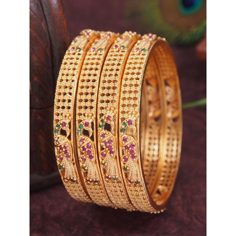 SGA FASHION Set Of 4 Gold-Plated American Diamond-Studded Bangles