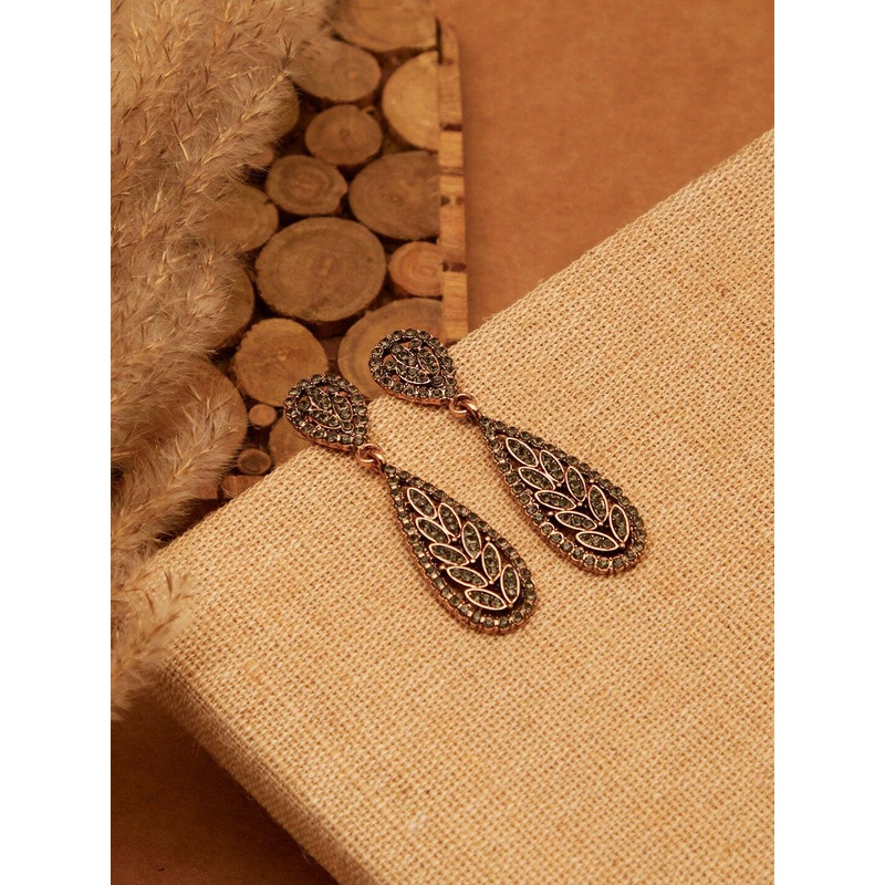 SOHI Black & Gold Plated Contemporary Drop Earrings