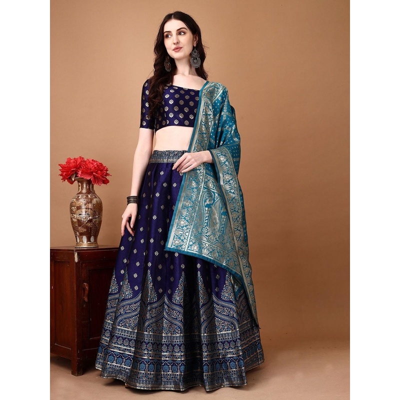 SWAMI STUDIO Woven Design Zari Ready to Wear Lehenga & Unstitched Blouse With Dupatta