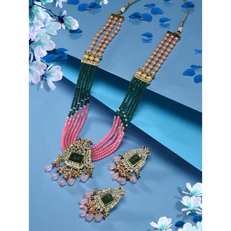 Zaveri Pearls Gold-Plated Stone-Studded Necklace & Earrings