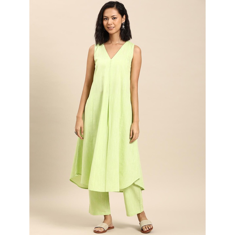 anayna Women Panelled Pure Cotton Kurta with Trousers