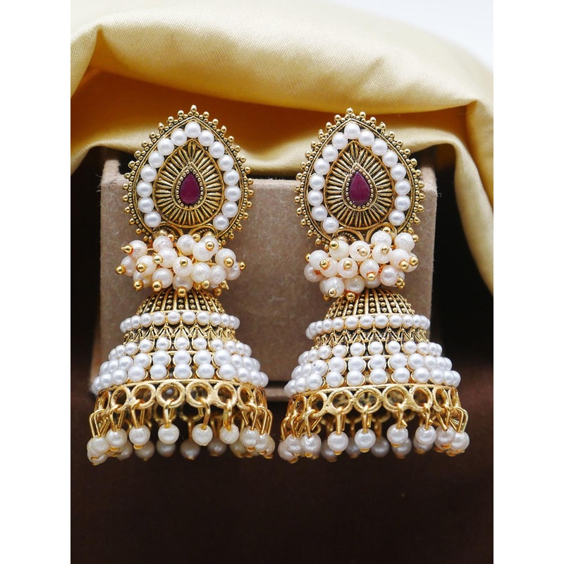 Anouk Gold Plated Pearls Studded Contemporary Jhumkas Earrings