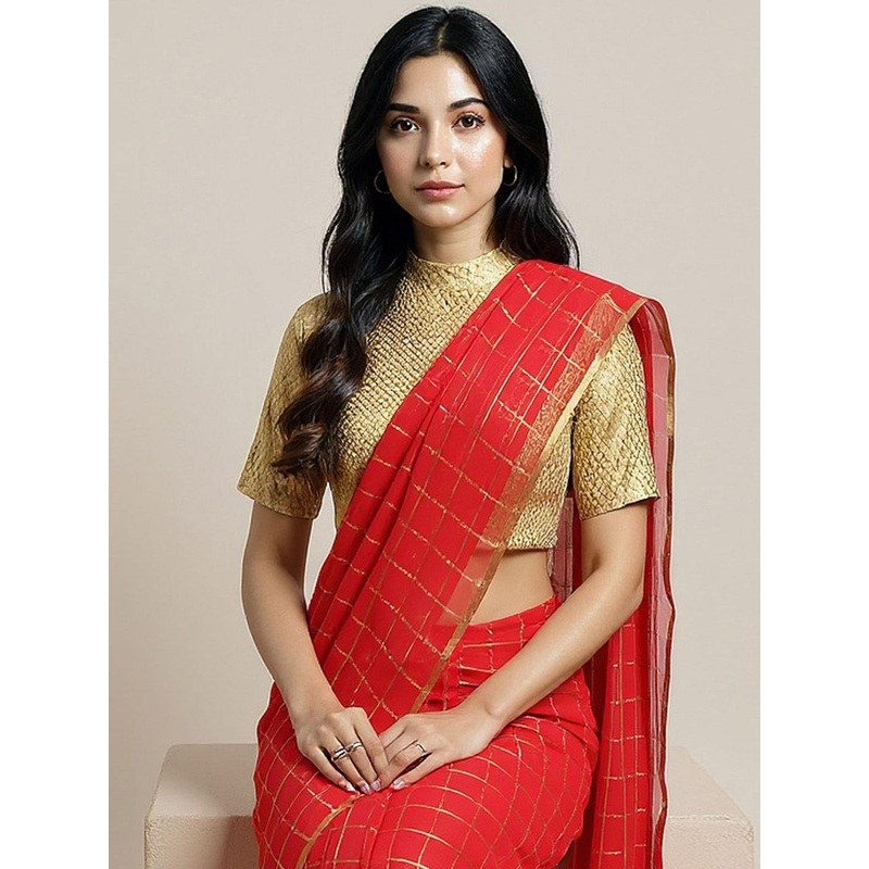 Anouk Rustic Checked Zari Pure Chiffon Saree