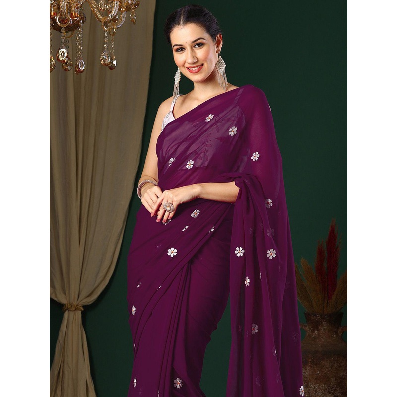 Anouk Rustic Floral Embroidered Pure Georgette Saree