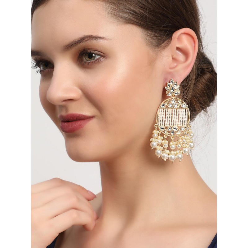 Anouk White Classic Gold-Plated Drop Earrings