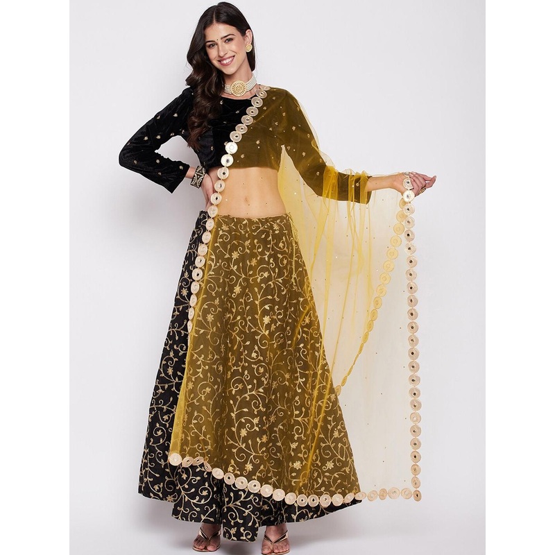 Clora Creation Polka Dots Mirror Work Embroidered Dupatta