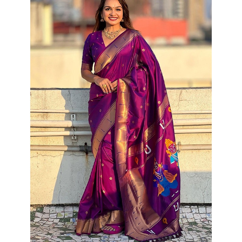 DIVASTRI Women Woven Design Zari Paithani Saree