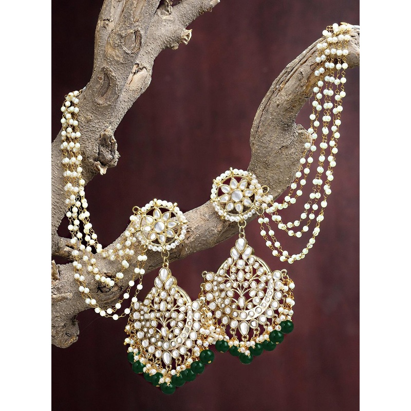 KARATCART Gold-Plated Kundan-Studded Drop Earrings With Kaanchain