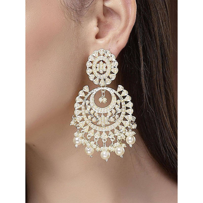KARATCART Gold Plated Pearls Studded Chandbalis