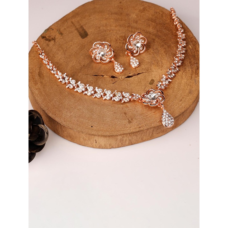 Kord Store American Diamond Rose Gold-Plated Jewellery Set