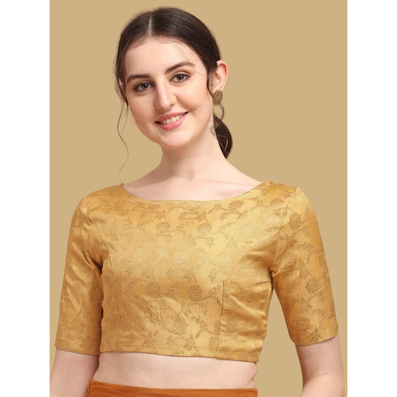 Oomph! Ethnic Motifs Woven Design Boat Neck Saree Blouse