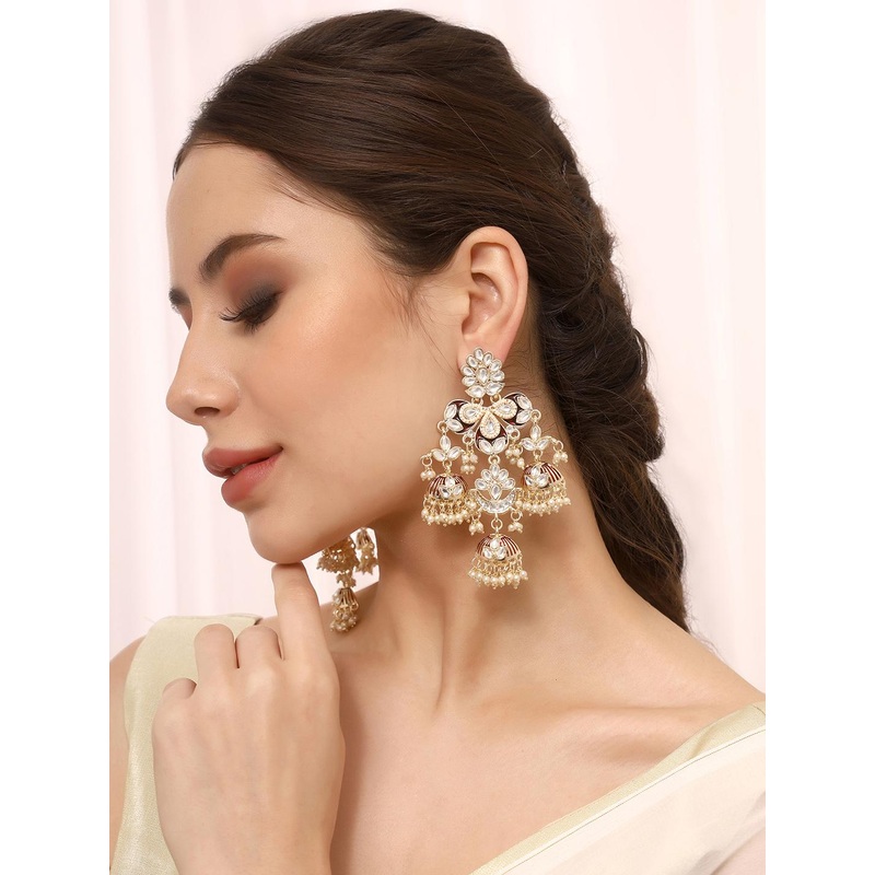 Priyaasi Gold Plated Contemporary Kundan Studded Drop Earrings