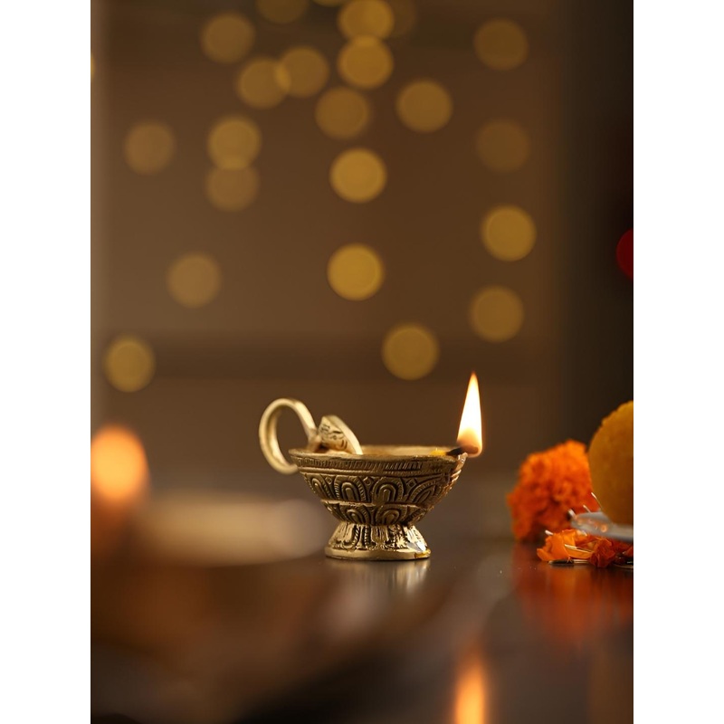 Revive Home Gold_Toned Textured Elephant Trunk Diya