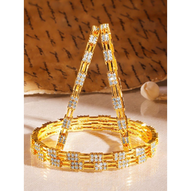 Rubans Set of 4 22K Gold-Plated & Cubic Zirconia Studded Handcrafted Classic Bangles