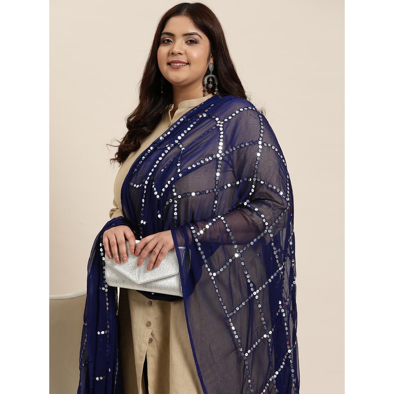 Sztori Embroidered Silk Chiffon Dupatta With Mirror Work