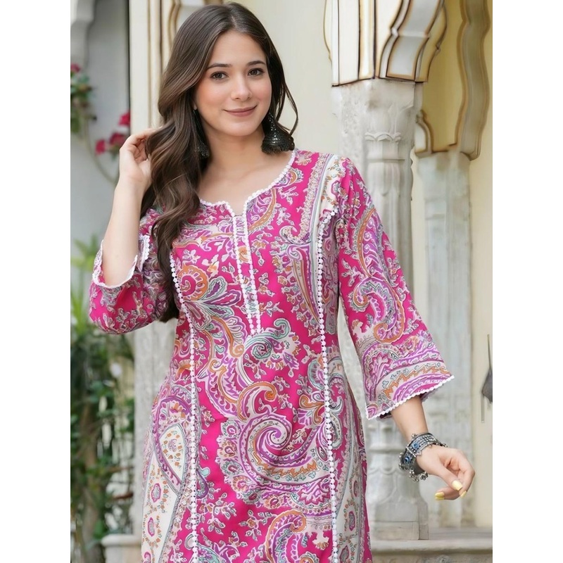 Wowlooks women printed embroidered casual straight kurta