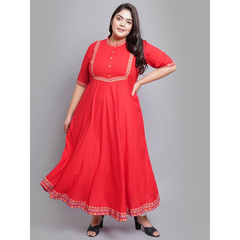 YASH GALLERY Women Red & Blue Ethnic Motifs Printed Anarkali Kurta