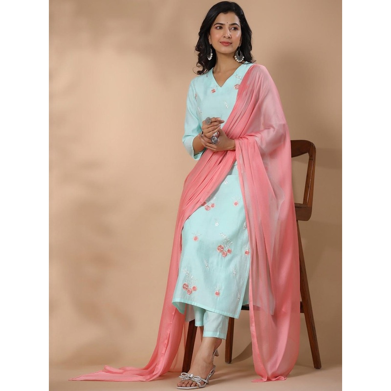 Aaghnya Women Viscose Rayon Printed Kurta Sets With Dupatta