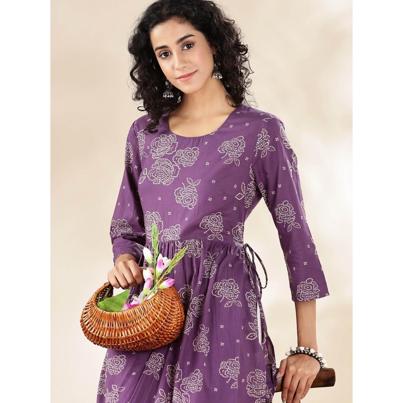 Anouk Bandhani Printed Cotton A-Line Kurta