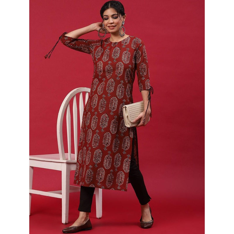 Anouk Ethnic Motifs Printed Cotton Straight Kurta