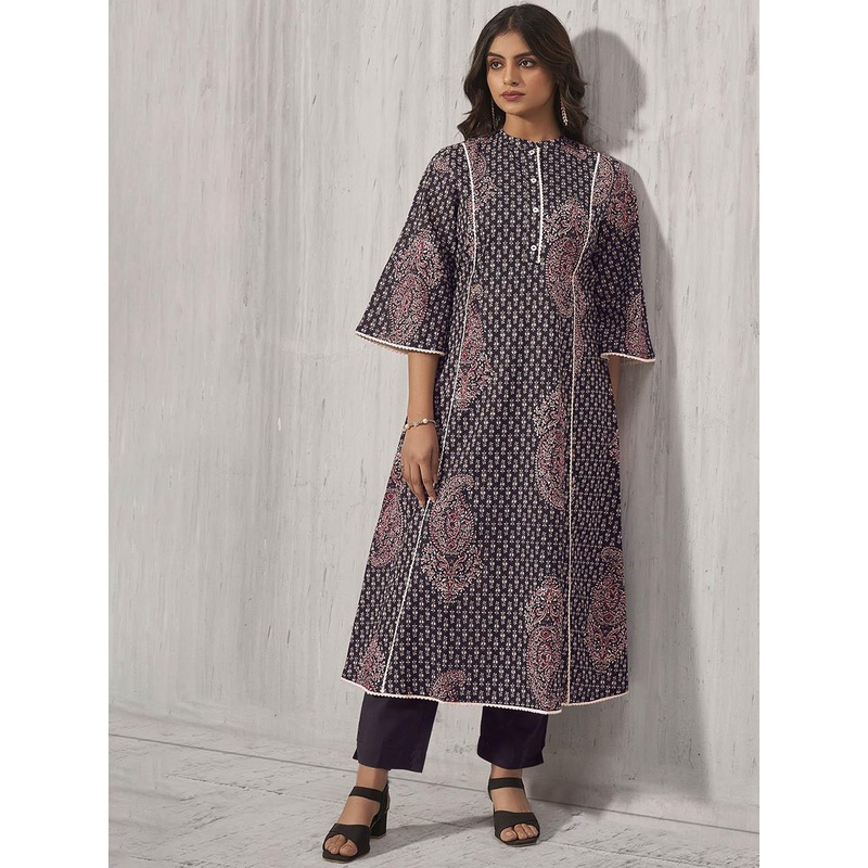 Anouk Ethnic Motifs Printed Gotta Patti Pure Cotton Straight Kurta