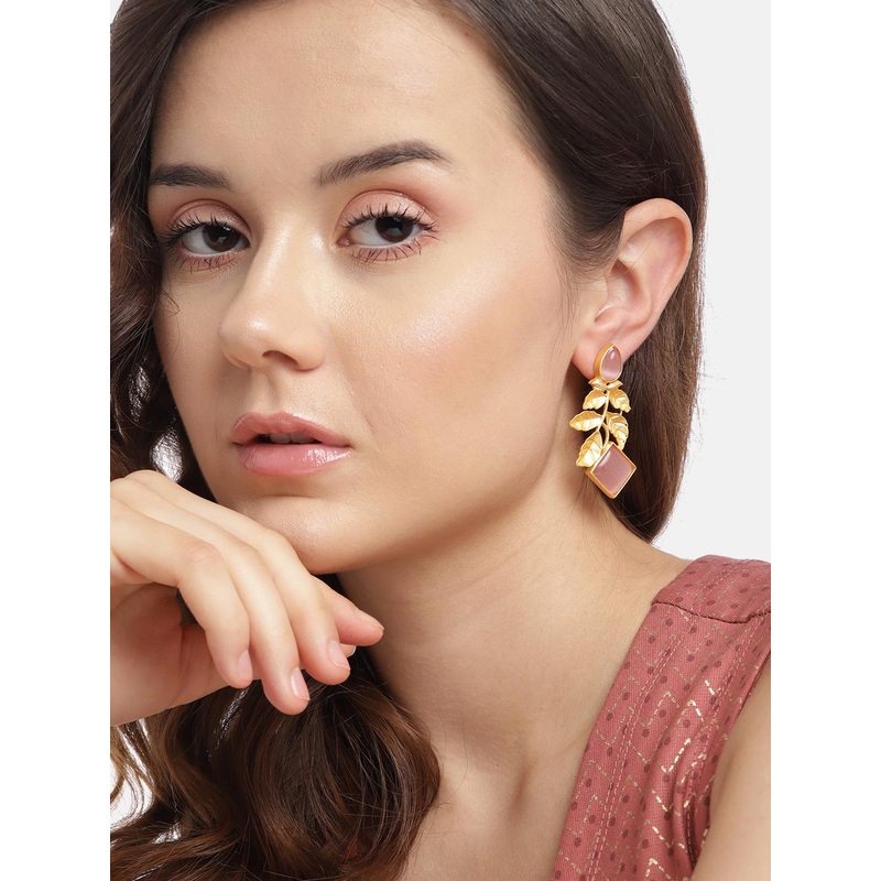 Anouk Gold-Plated Artificial Stones Leaf Shaped Drop Earrings