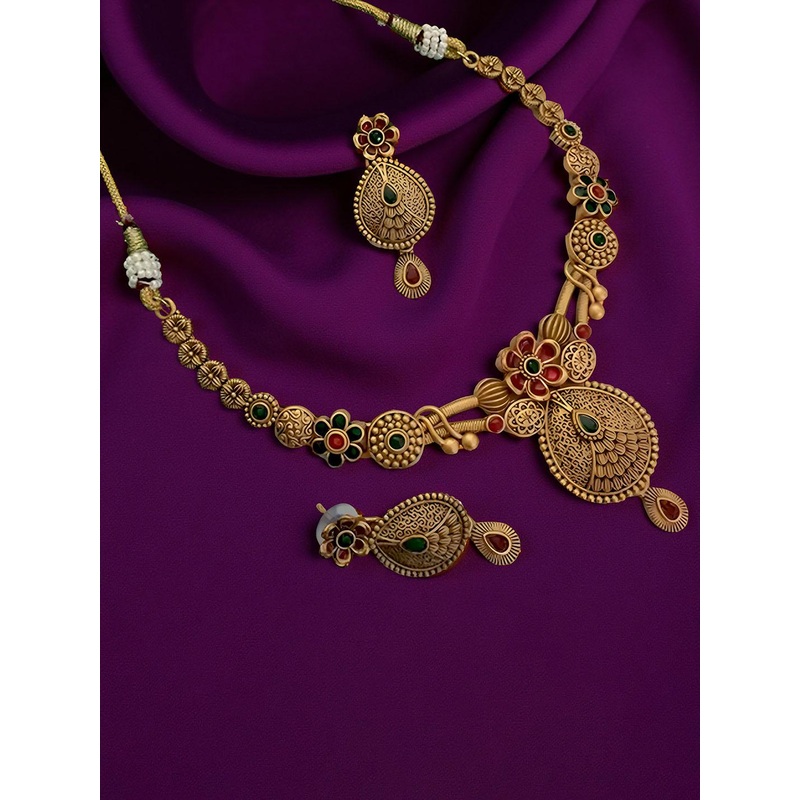 Anouk Gold-Plated Cubic Zirconia Stone Studded & Beaded Jewellery Set