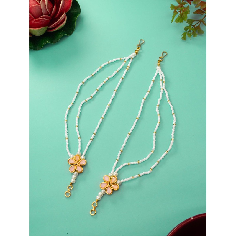 Anouk Gold-Plated Stone Studded & Pearls Beaded Floral Shaped Ear Chains