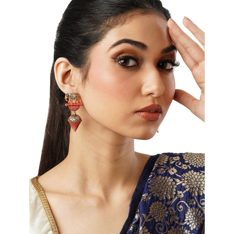 Anouk Gold-Toned Brass-Plated Beaded Geometric Drop Earrings