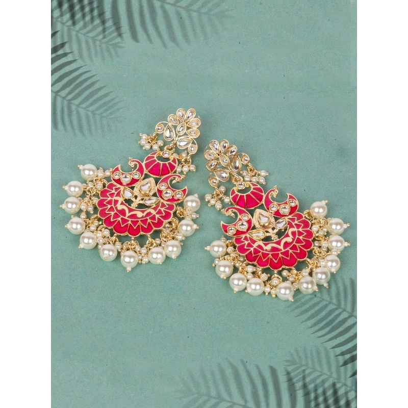 Anouk Red And White Gold Plated Meenakari And Kundan Studded Chandbalis