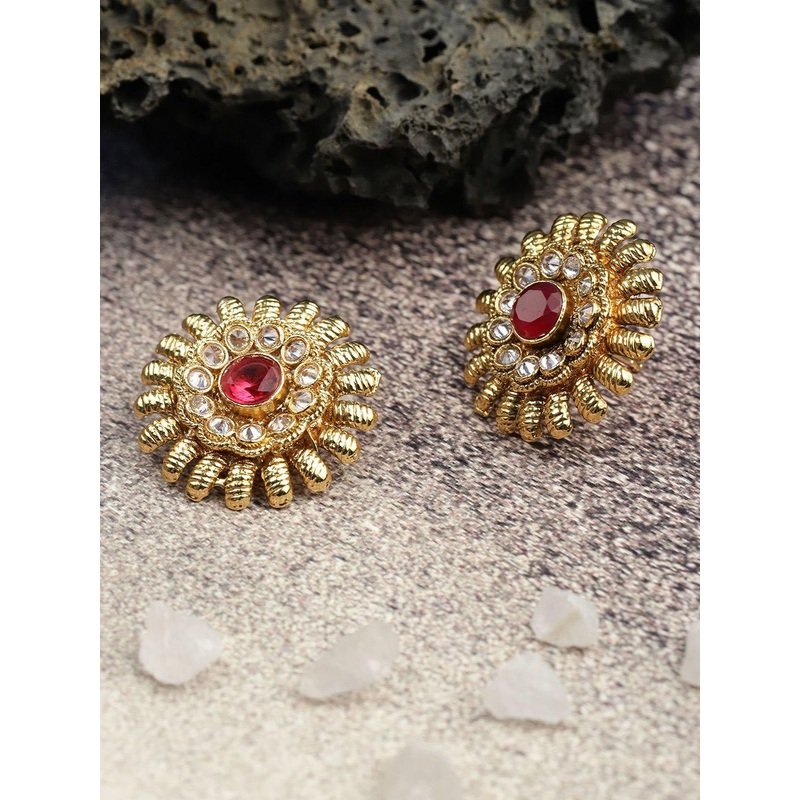 DIVASTRI Gold-Plated Artificial Stones Studded Circular Studs