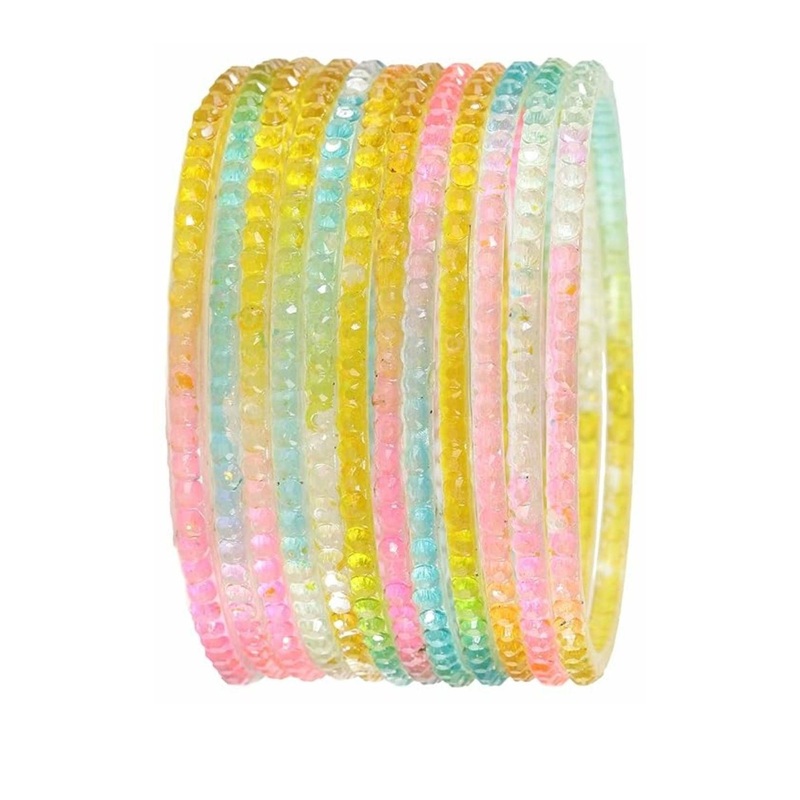 Guddan Set of 12 Light Multicolor Glass Crystal Bangles