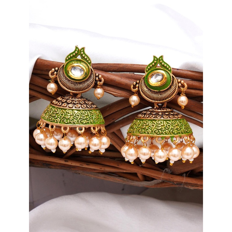 KARATCART Lime Green Contemporary Gold-plated Jhumkas Earrings