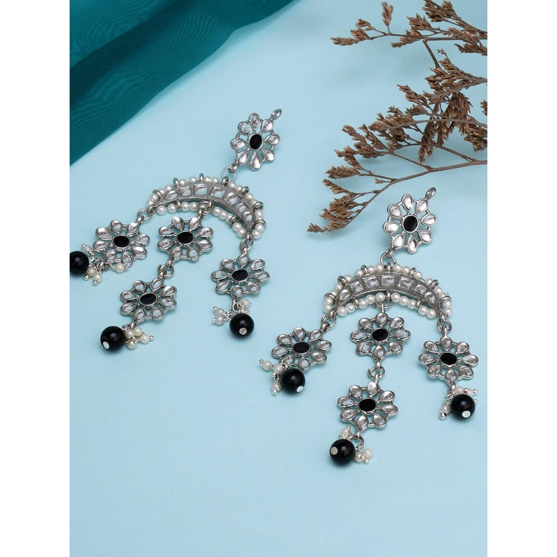 KARATCART Women Black Oxidised Classic Drop Earrings