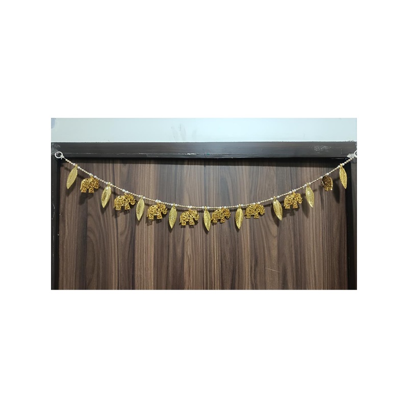 Nutts Bandhanwar Beige & White Textured Elephant Leaf Toran