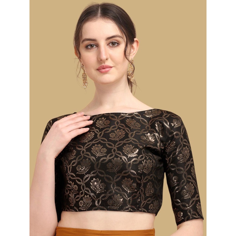 Oomph! Woven Design Zari Boat Neck Jacquard Saree Blouse