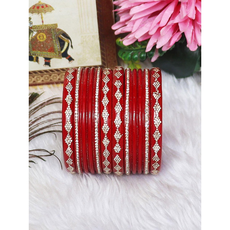 TAJ BRIDAL STORE Set Of 6 Rhinestones-Studded Bangles