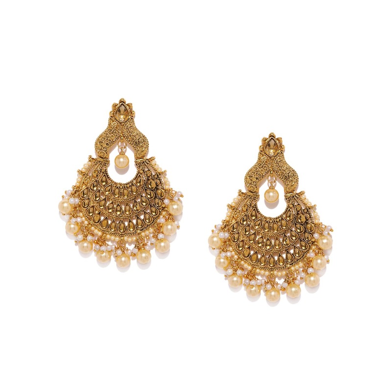 Zaveri Pearls Gold-Plated Crescent Shaped Chandbalis