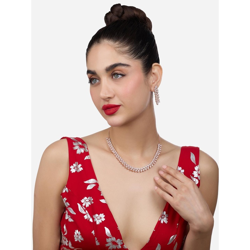 Zaveri Pearls Rose Gold-Plated Cubic Zirconia-Studded Jewellery Set