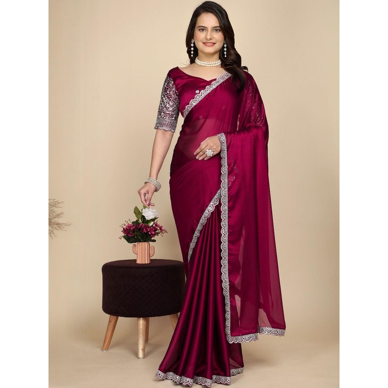 Zenophily Pure Chiffon Saree With Unstitched Blouse