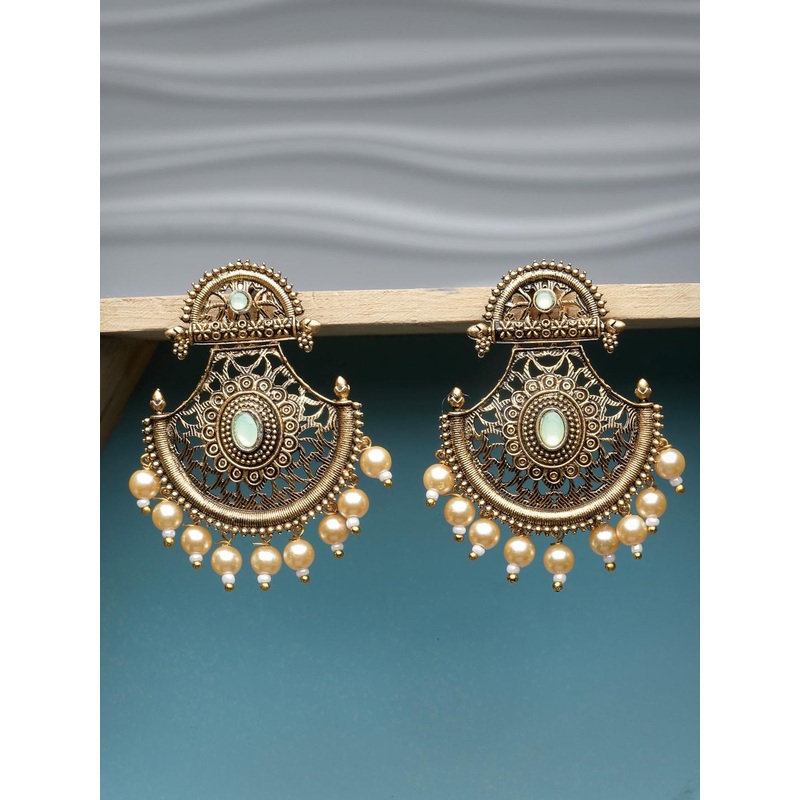 ADIVA Gold-Plated Contemporary Pearls Chandbalis Earrings