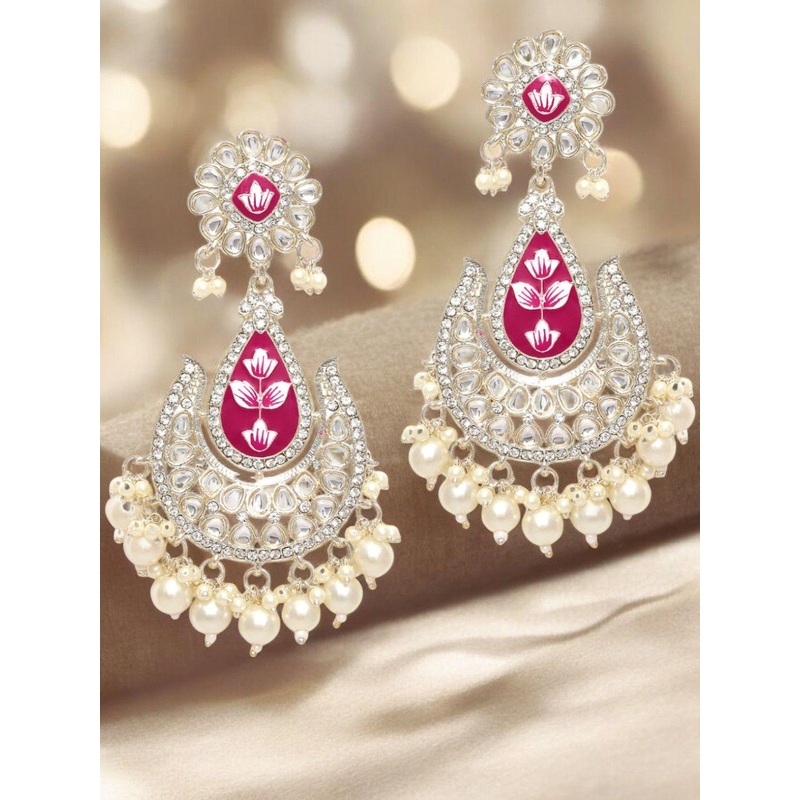Anouk Floral Meenakari Kundan Drop Earrings