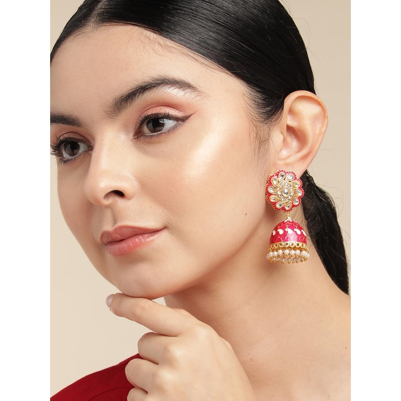 Anouk Gold-Plated Artificial Stones and Beads Dome Shaped Jhumkas