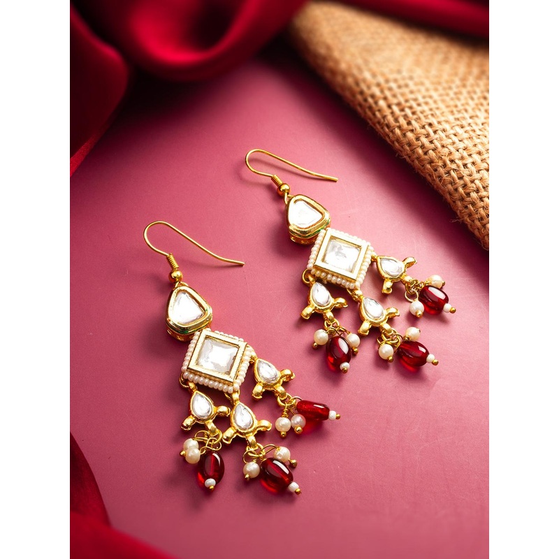 Anouk Gold Plated Kundan Studded Diamond Shaped Drop Earrings