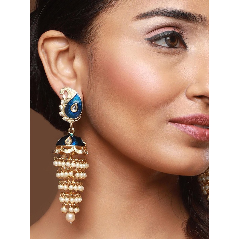 Anouk Gold-Plated Kundan-Studded & Meenakari Jhumkas Earrings