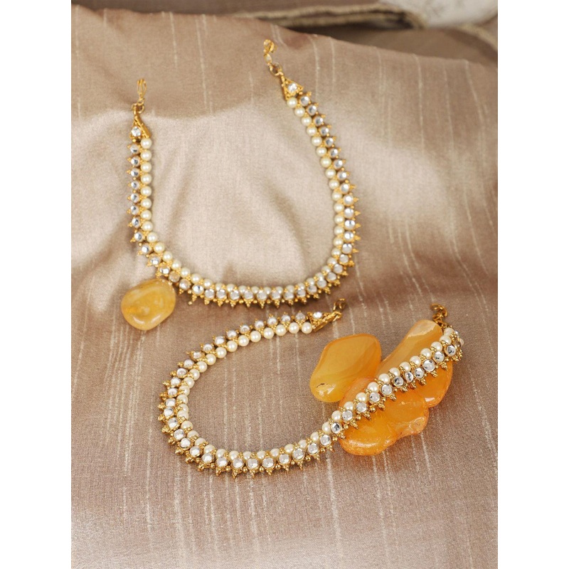 Anouk Set Of 2 Gold-Plated Kundan Studded Anklet