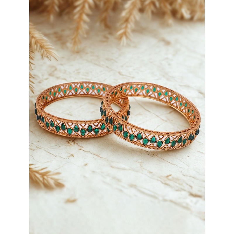 Anouk Set Of 2 Gold Plated Kundan-Studded Bangles