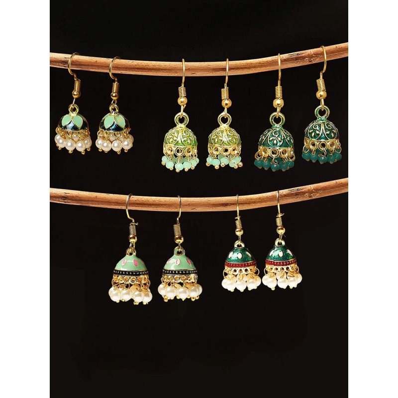 Anouk Set Of 5 Artificial Beaded Dome Shaped Meenakari Jhumkas