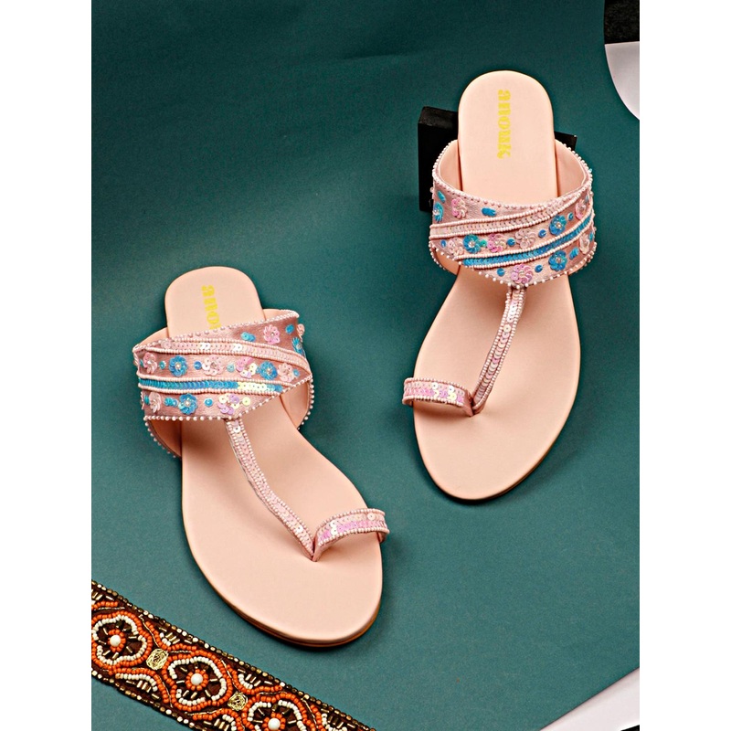 Anouk Women Embellished Ethnic Open Toe Flats