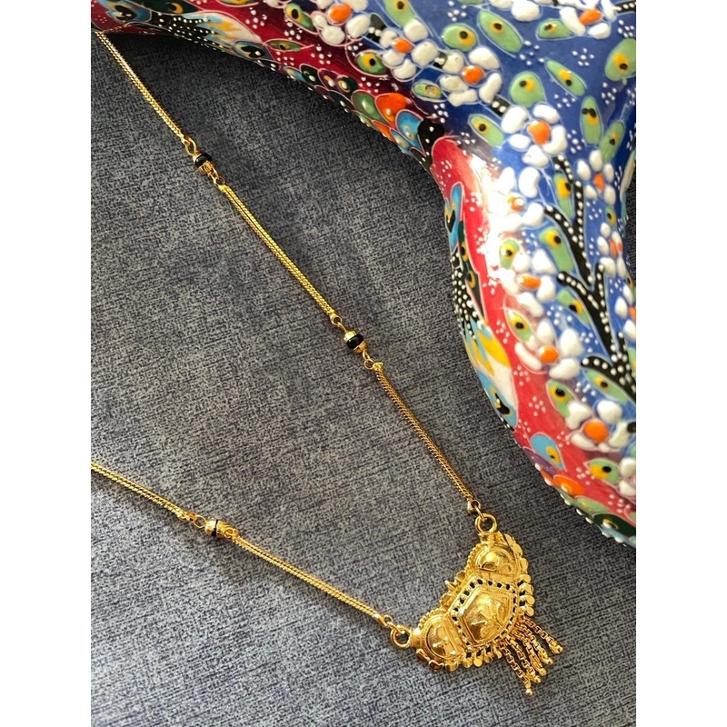 Digital Dress Room Gold-Plated & Black Beaded Long Designs Tanmaniya Vati Mangalsutra